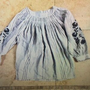 Striped Kids Blouse with Embroidered Sleeves